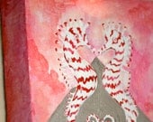 Seahorse Original Art "Stripes" Acrylic and Silver Painting small 6x6 original artwork
