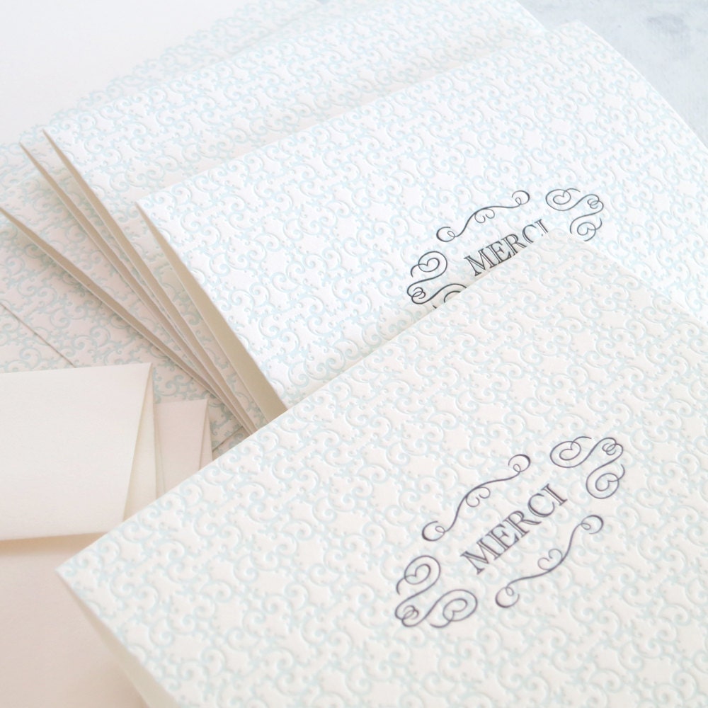 Custom Color Letterpress Thank You / Merci Cards (50)