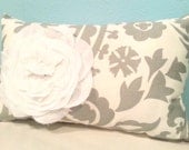 Gray and White Flower Oblong Pillow
