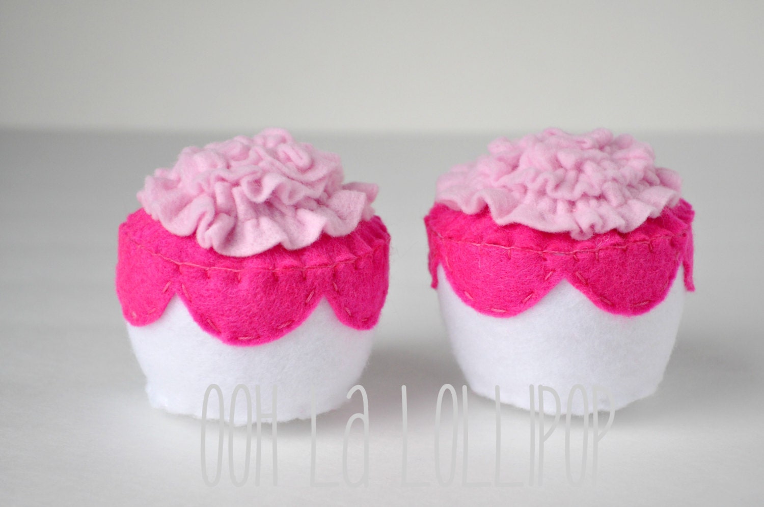 White Felt Cupcakes with Pink Ribbon Frosting