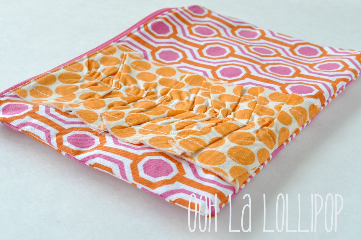 Ruffled Pencil Pouch, in hot pink and orange