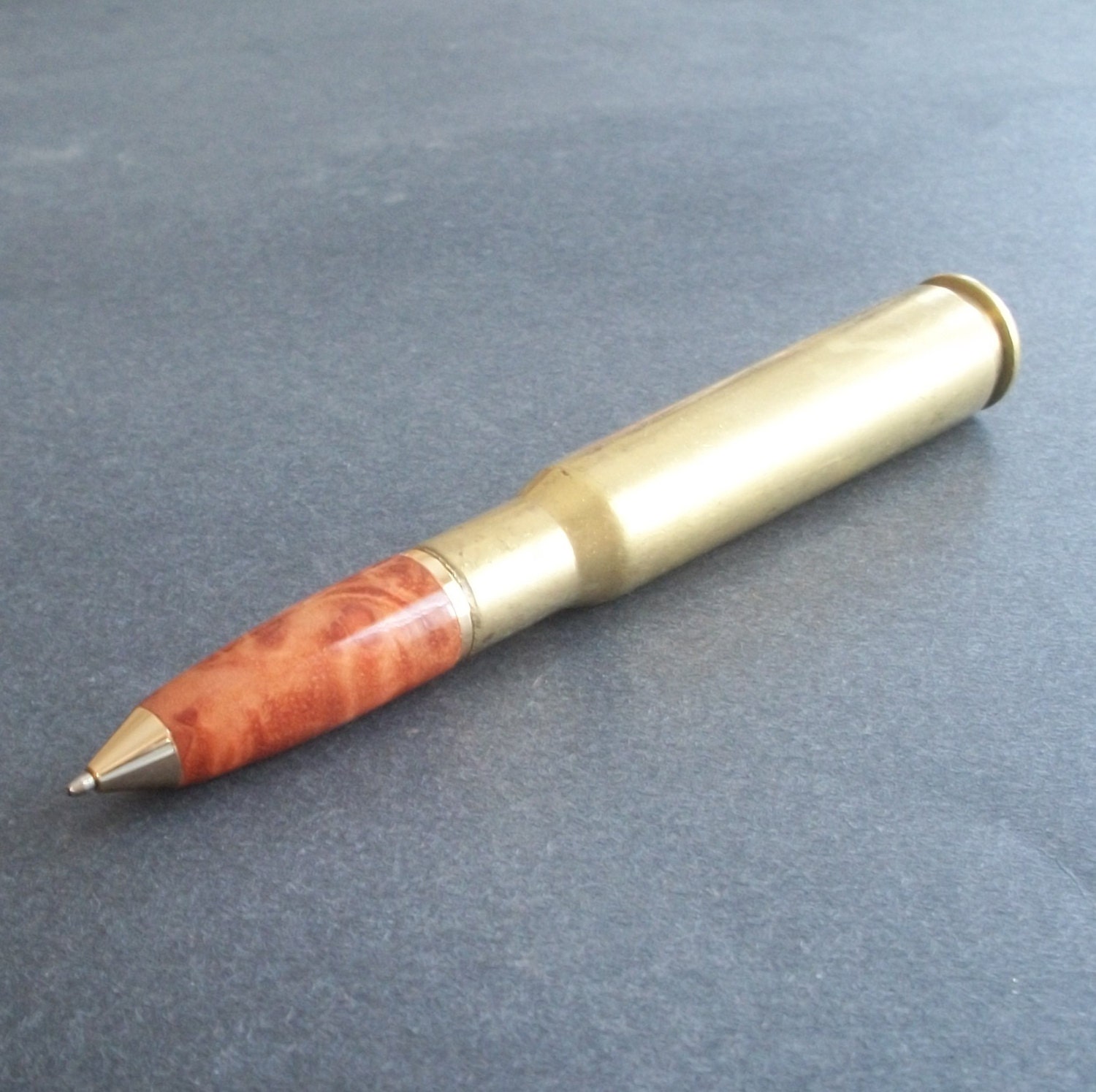 50 Caliber Bullet Pen, Olipod Burl Wood, Once-Fired Brass