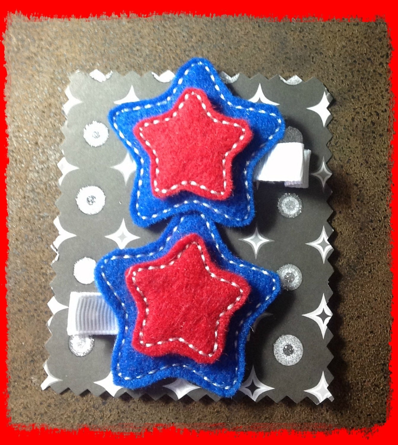4th of July Star Spangled Embroidered Felt Hair Clips Set of 2