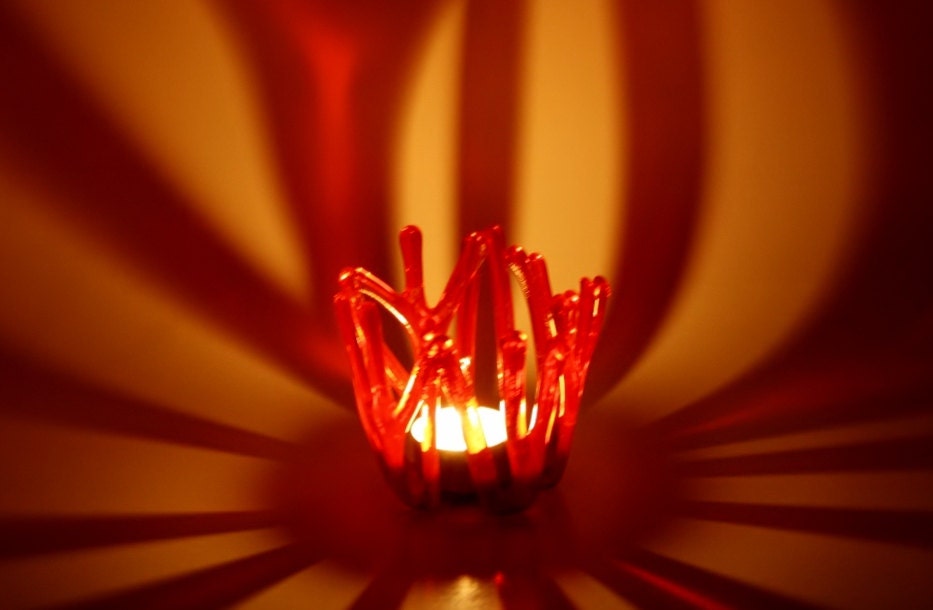 Candle Holder Red Fused Glass