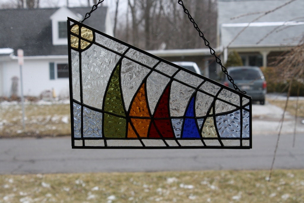 Stained Glass Suncatcher Sailboat Abstract