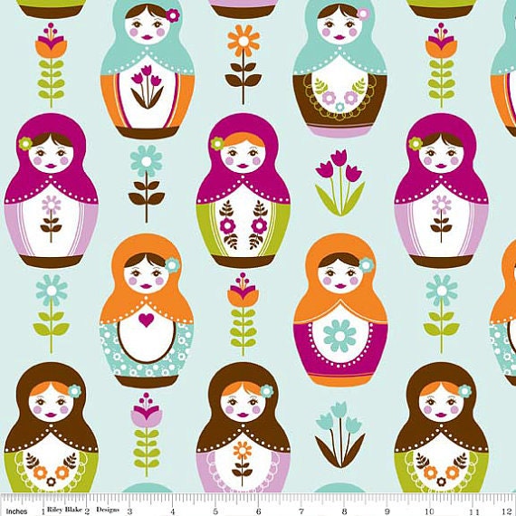 1/2 yard Riley Blake Matryoshka Aqua Main C3310 Aqua