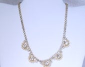 antique vintage 1940s pearl prong set rhinestone wedding necklace
