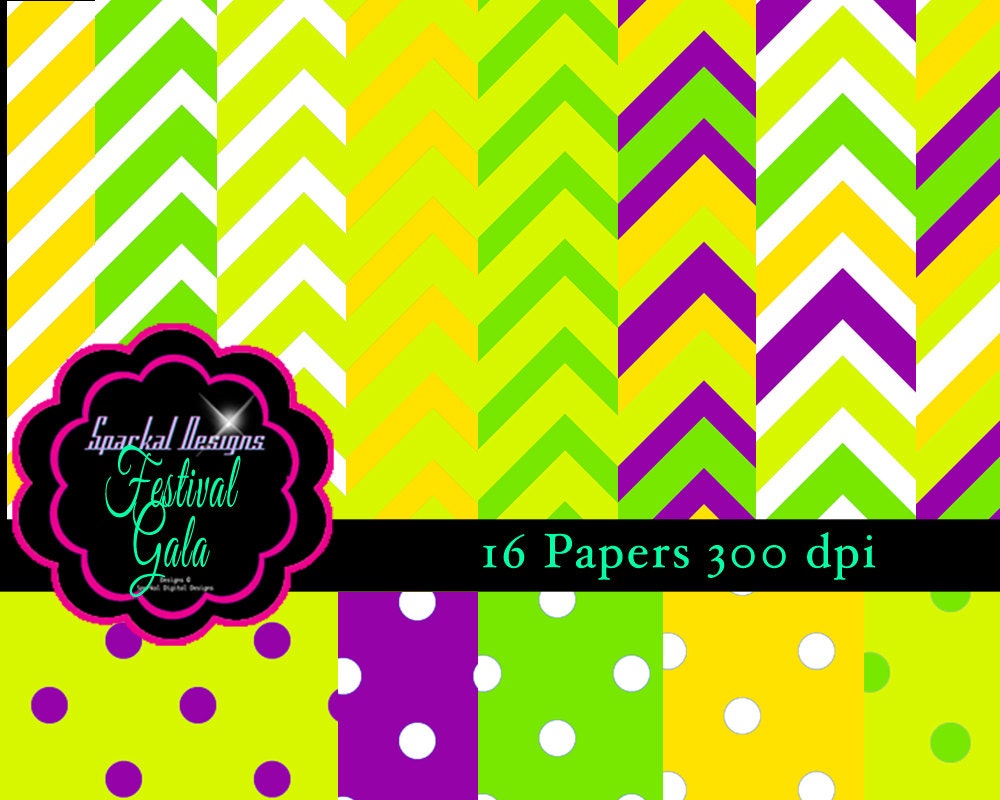Chevron Digital Paper Mardi Gras Digital Background digital scrapbooking Paper Instant Lime Green Party paper Instant Party Decorate paper Il_570xn