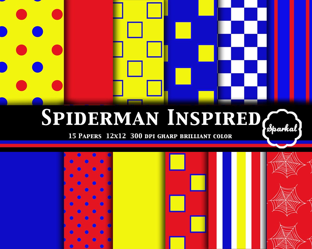 Spider man Inspired Digital Paper, Preppy Digital Paper, Birthday Party Digital Paper, Invitation paper Spider Man Instant Download Il_570xn