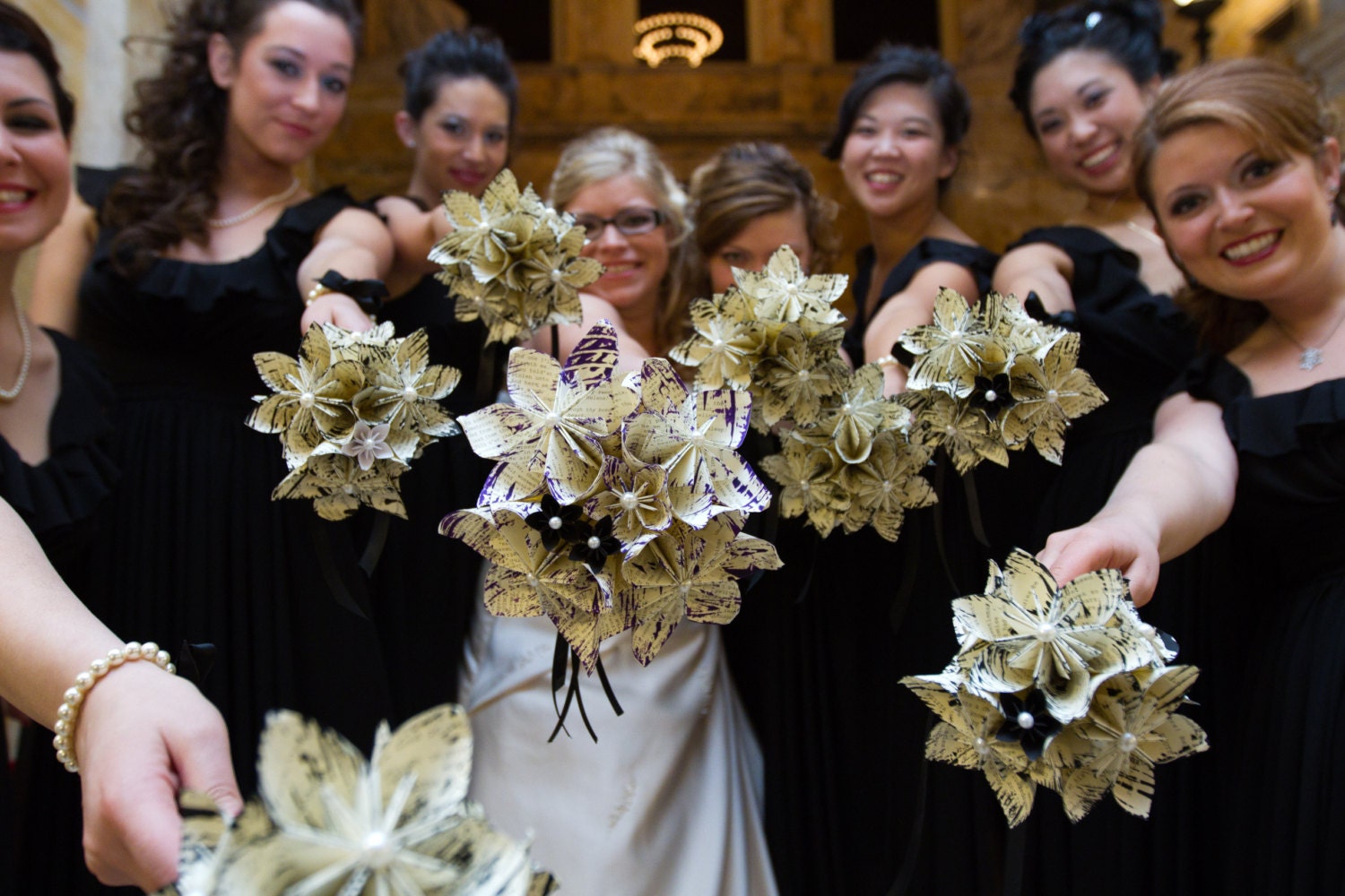 Sheet Music Wedding Bouquet: 10 paper flowers, 7 inch, made to order for bride or bridesmaid, 1st anniversary gift. origami
