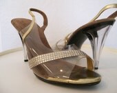 hot little lucite and gold leather shoes with rhinestones 1970s 8