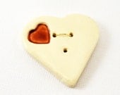 Large Knitting Sewing Button Handmade Ceramic Stoneware Pottery Red White Heart Rustic Modern Minimalist Romantic Couture Valentine's Day