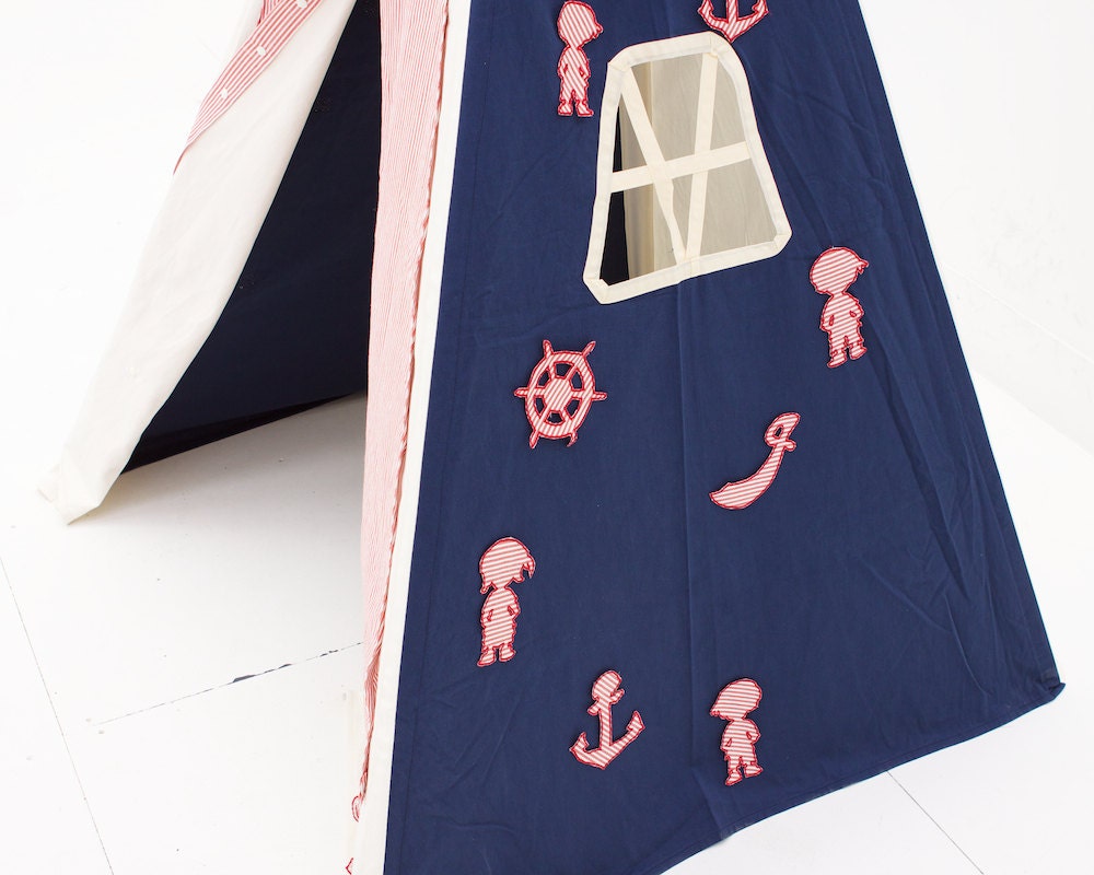 Play Tent Teepee Pirate theme with wall art & striped bandanas - As seen on Etsy Front Page