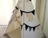 Teepee - Bunting Style with Red Alphabet and navy print