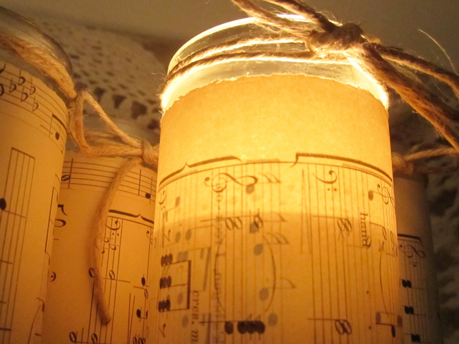 3 Antique Sheet Music Candles - Three, handsome 8 inch tall designer candle, prayer style, long burning, gorgeous glow, unscented
