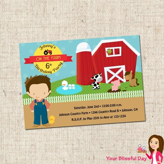 PRINTABLE Boy on the Farm Party Invitation Il_570xn