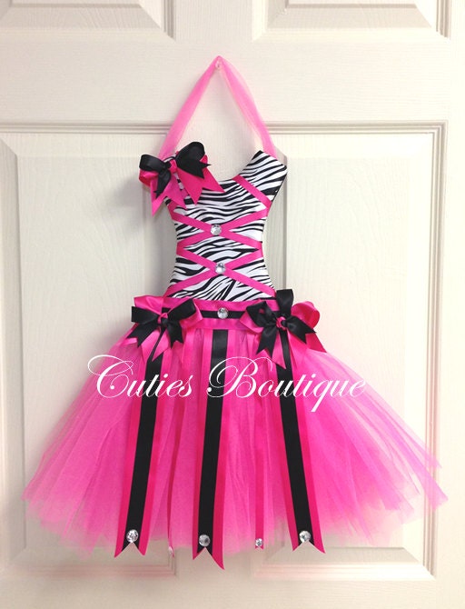 Tutu Dress Hair Bow Holder Zebra Black Hotpink