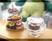 1:12 scale Dollhouse Miniature Handmade Pastry High Tea Set A, cute, kawaii, cake stand, party, fake food for petite dolls
