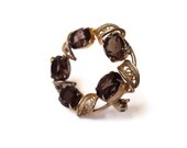 Vintage Rhinestone and Filigree Brooch, Chocolate Brown and Gold Tone Pin, Costume Jewelry Brooch