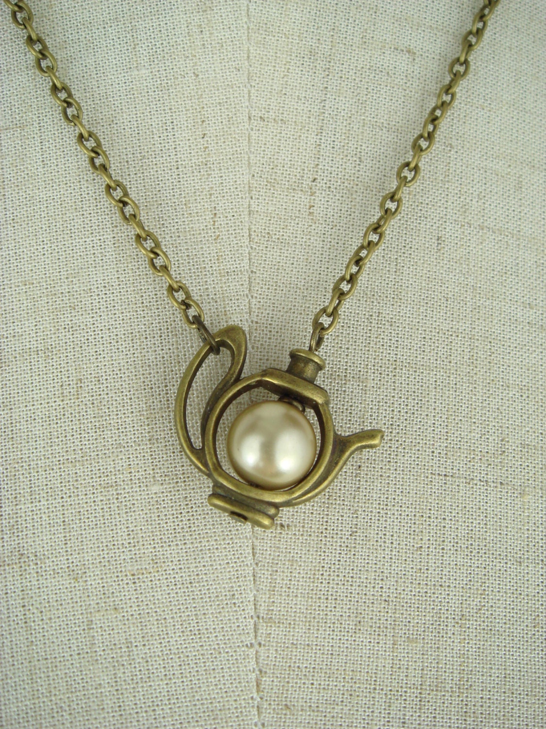 Tiny Teapot Necklace, Ivory Pearl, Miniture Cooking Charm, Whimsical Jewelry, Tea Lover Gift