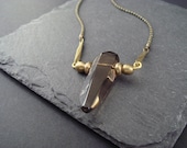 Smokey Quartz Spear Necklace with Raw Brass and Delicate Chain, Natural Jewelry, Simple Layering Piece, Minimal Style