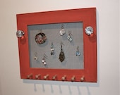 Earring Jewelry Screen Holder Wall Mount Wood Frame Bracelet Necklace Organization and Storage.