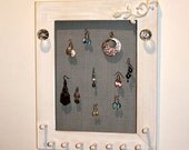 Shabby Chic Jewelry Organizer Wood Frame Holder for Earrings, Bracelets, Necklaces and Accessories.
