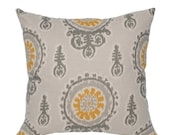 Spring Sale- Decorative Pillow Cover Medallion - Ikat - Gray and Gold Pillow  20 in.