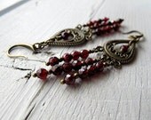 Bohemian Garnet Chandelier Earrings in Anitique Brass:  Bohemian Bollywood