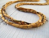Golden Matte Czech Glass Necklace: Triple Strand, Seed Beads, Wrap Choker, Wrap Bracelet