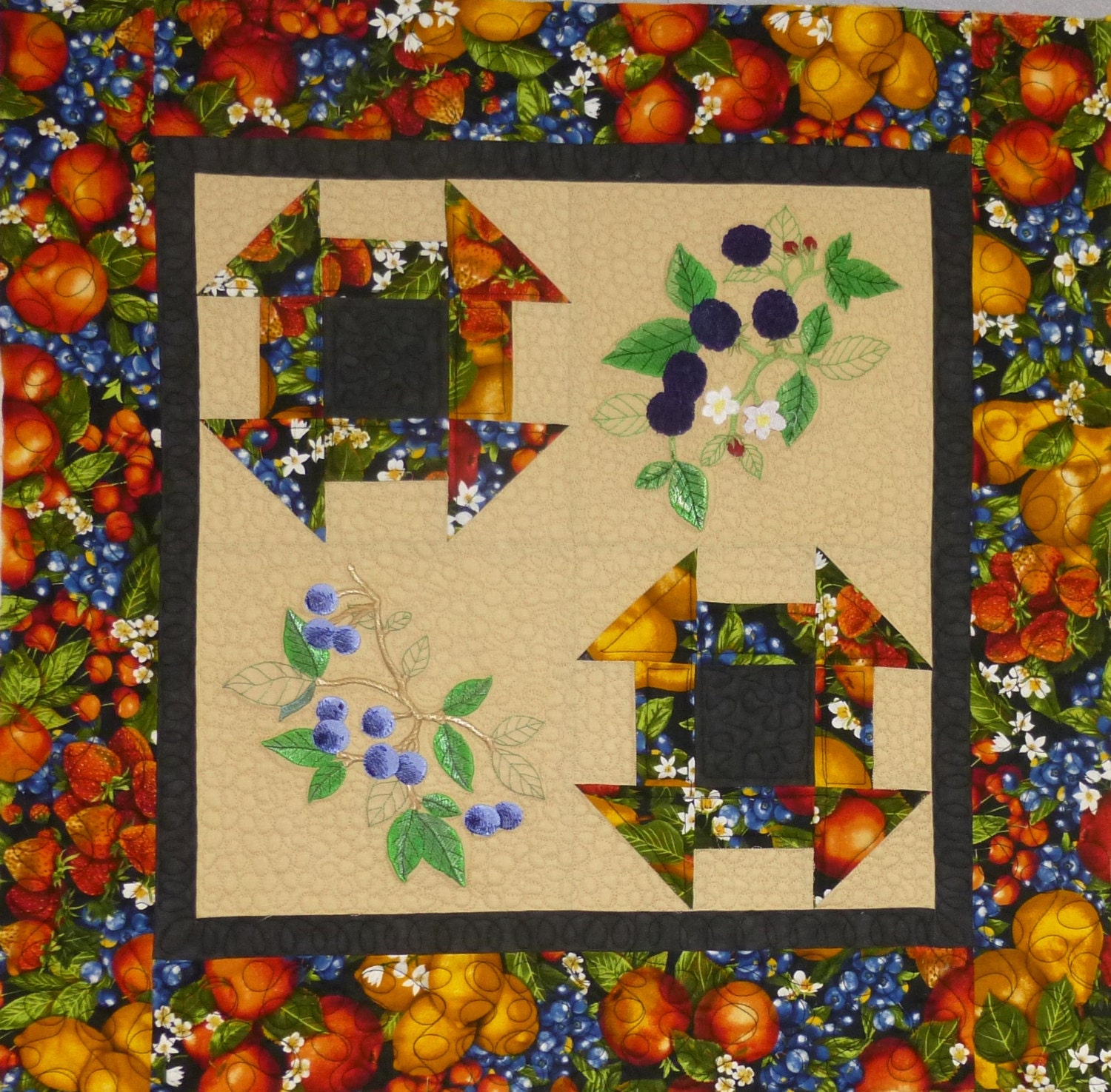 Blueberry and Blackberry Quilted Wallhanging