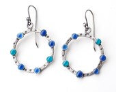 Harlequin Hoops - Sterling Silver and Enamel Hoop Earrings in Blue
