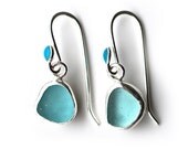 Sea Glass and Enamel Earrings - Light Turquoise Drop Earrings