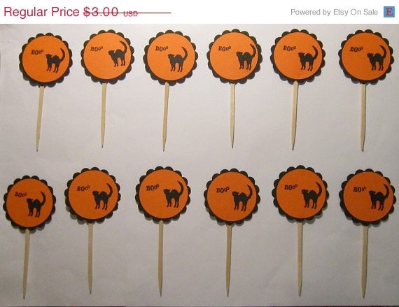 25% OFF Boo Black Cat Halloween Cupcake Toppers (Set of 12)