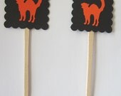 Orange Cat Halloween Cupcake Toppers (Set of 12)