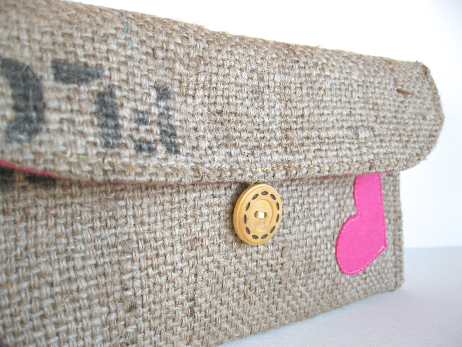 Eco. Upcycled. Burlap. Tshirt. Clutch Purse. Raspberry. Pink. Earth Day. Love. Heart. Spring Fashion. For Her. Mothers Day. Gift Ideas.