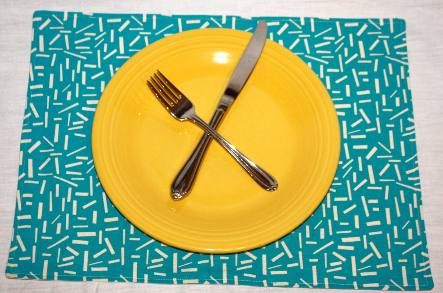 6 Cloth Placemats Oversized Aqua Teal Confetti Sprinkles