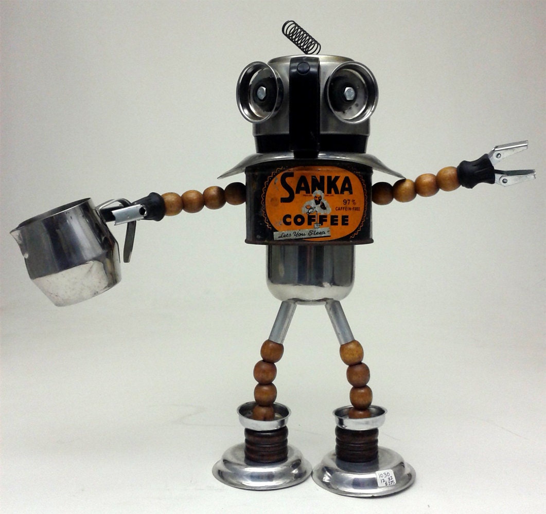 Sir Sanka of Coffeeville Assemblage Steampunk Robot Sculpture