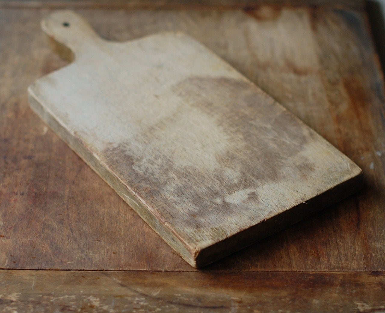 Antique Wood Cutting Board with Rustic Patina - Vintage Bread Board - FrogGoesToMarket