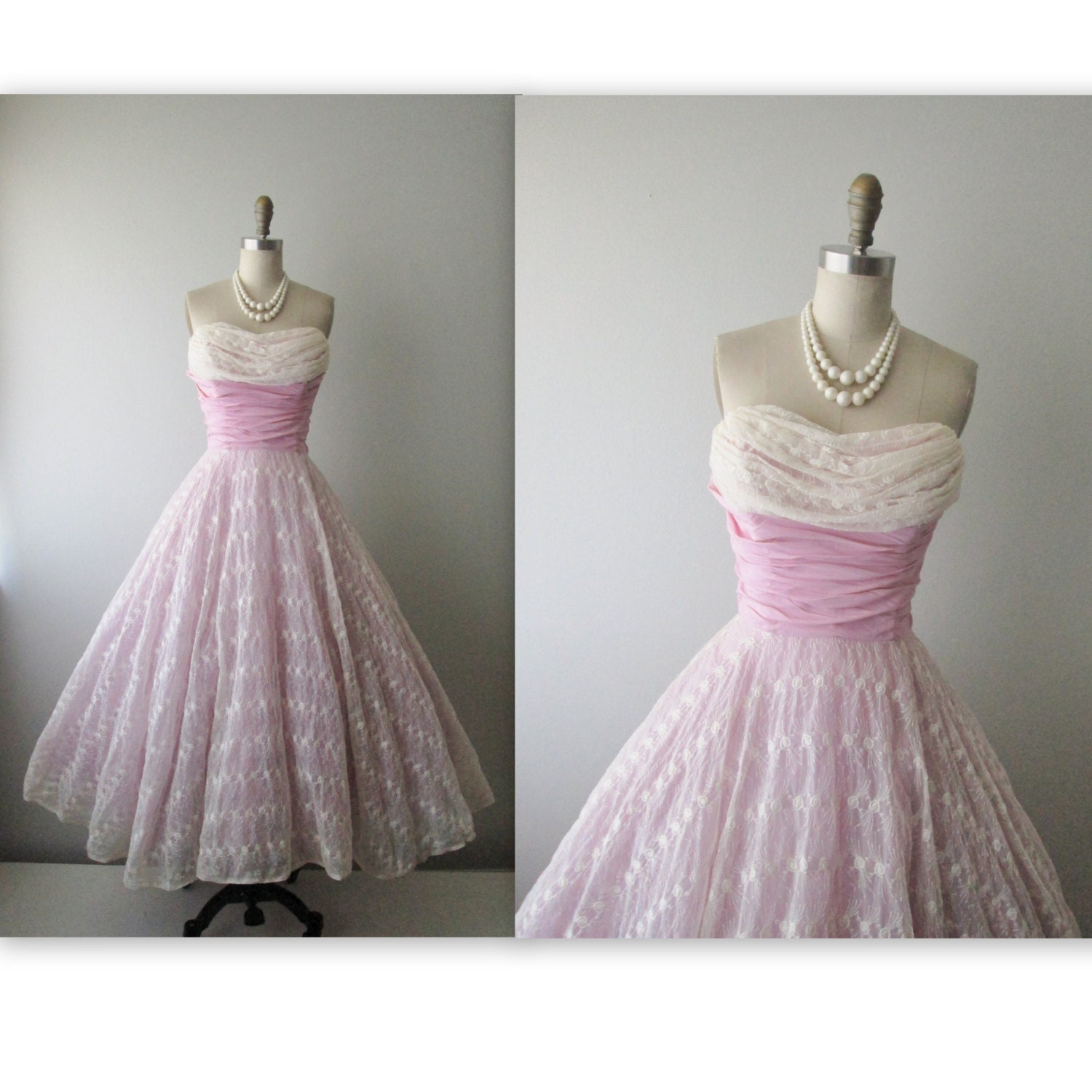 Reserved for Saffron 50s Prom Dress // Vintage 1950s Embroidered Chiffon Wedding Party Prom Dress S