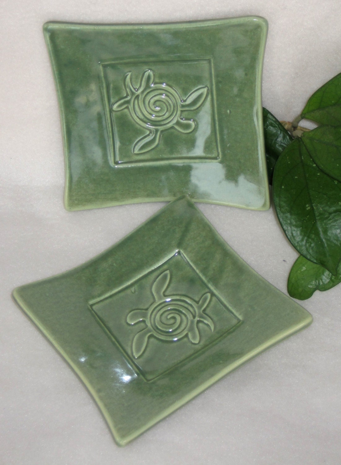 Sea Turtle Stamp Plate (set of 2) Green Stoneware