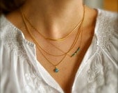 Set of 3 Layering Necklaces, 14K Gold Filled, Tube Bar, Turquoise, Evil Eye