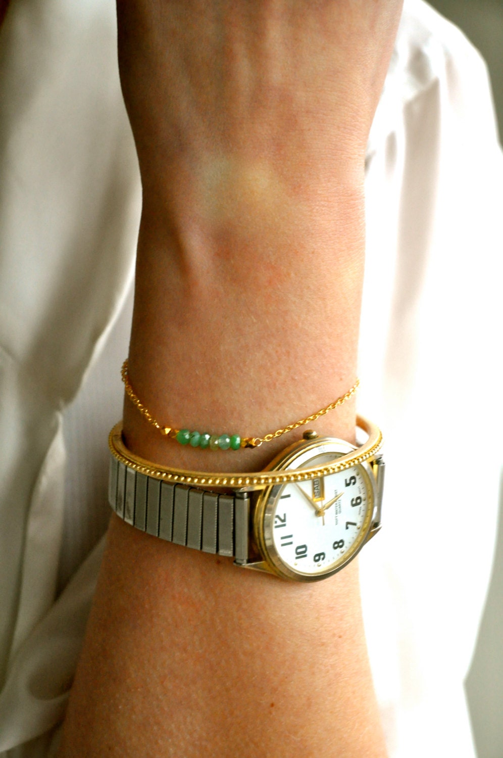Gold Green Chrysophase Beaded Bracelet