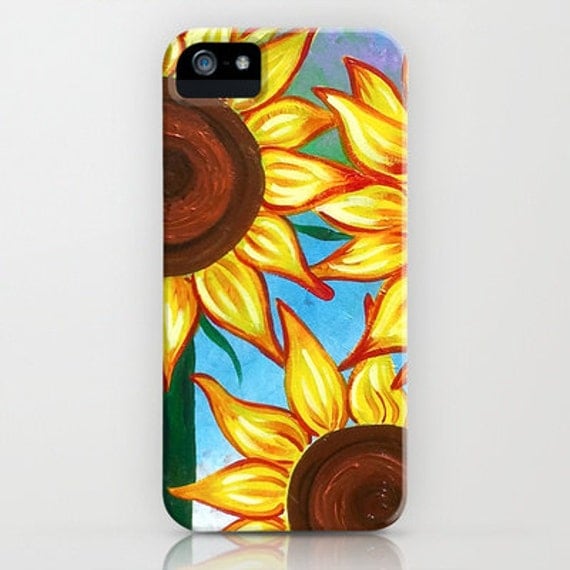 3 Sunflowers IPhone Hard Case, designed by artist Skye Ravy