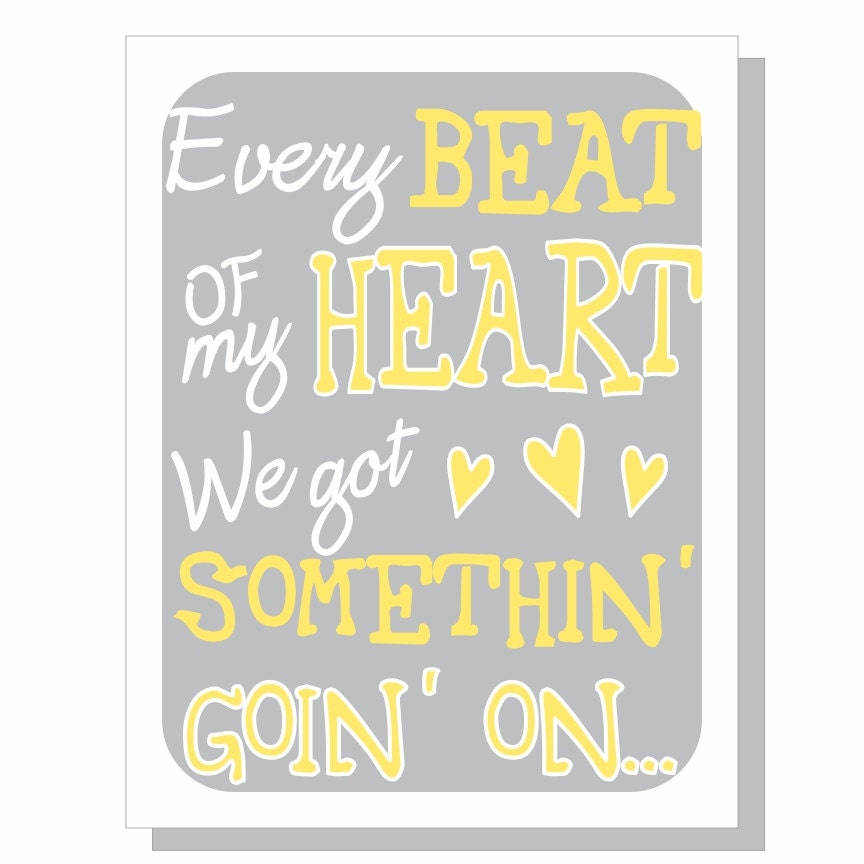 Typography Art Print - Every Beat of My Heart v2 - music inspired print in yellow, grey and white - wedding marriage anniversary gift