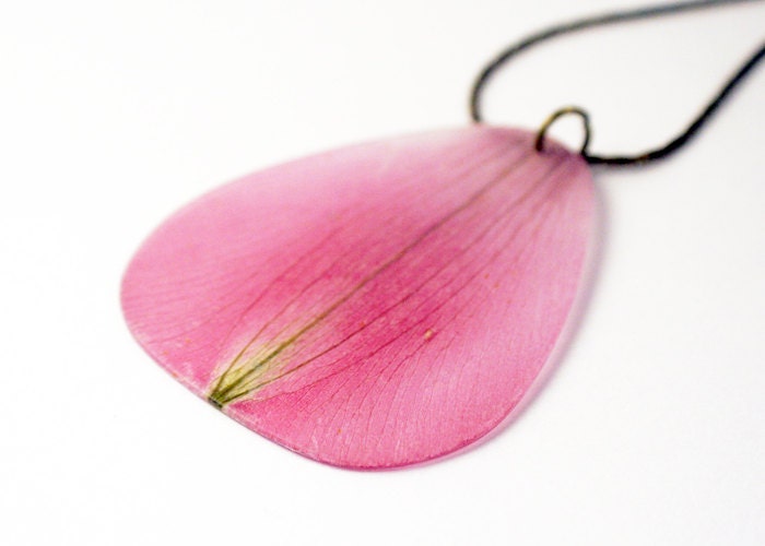 Flower Petal Necklace - Real Lily of the Incas - transparent pink- Handmade Jewelry with Real Flowers - summer jewelry