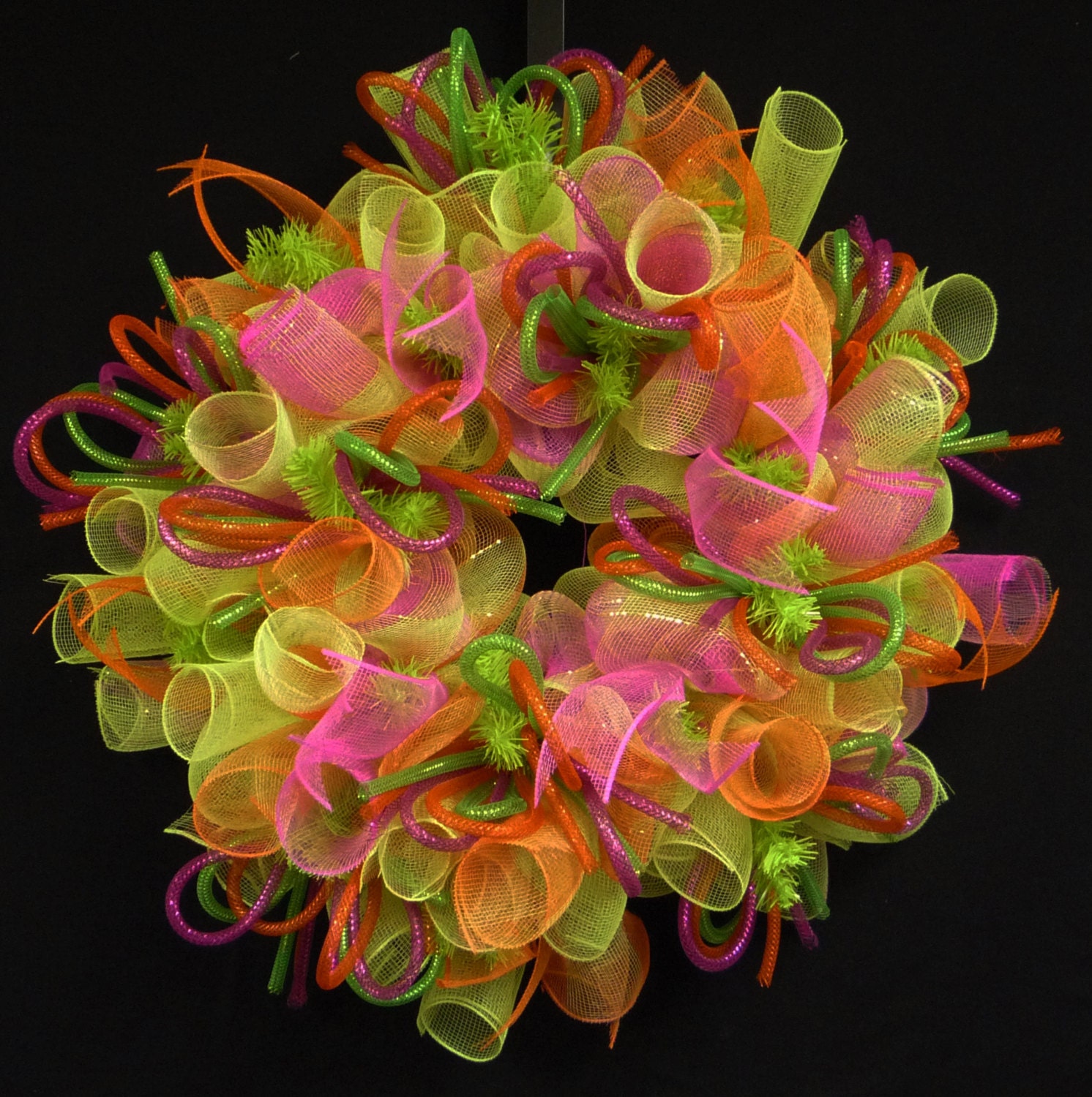 Summer Fun, Spring to Summer Wreath, Orange Hot Pink Lime, Wreaths for Doors, Poly Mesh Wreaths - Item 755