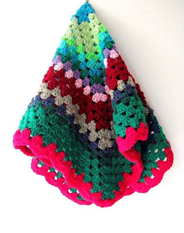Crocheted Afghan Blanket No. 19 - lovely deep colours