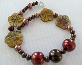 Chunky beaded necklace, holiday, vacation, resort, bubblegum candy necklace, rust, bronze, mother of pearl