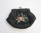 Vintage French Silk Embroidered Coin Purse - Made in France - Satin